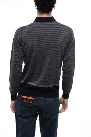 Polo Collar Sweater with Geometric Pattern