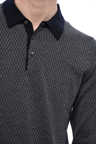 Polo Collar Sweater with Geometric Pattern