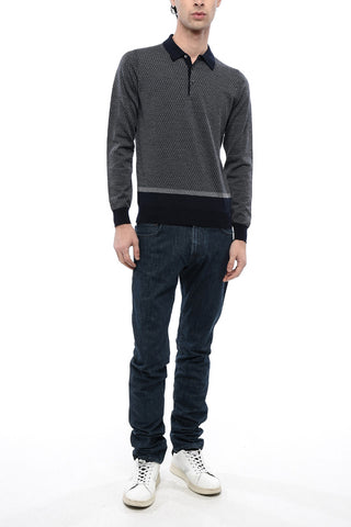 Polo Collar Sweater with Geometric Pattern