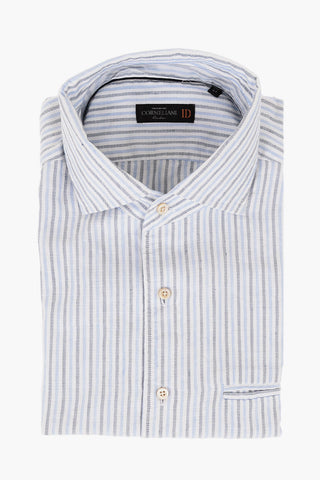 ID Awning Striped Linen Blend Shirt with Breast-pocket