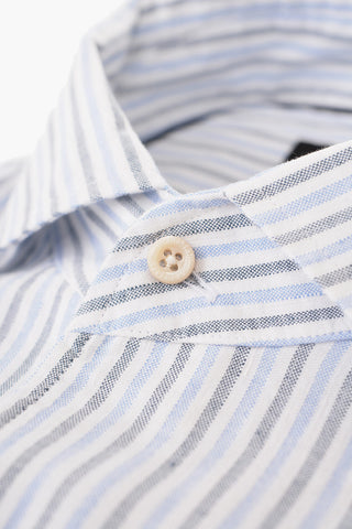 ID Awning Striped Linen Blend Shirt with Breast-pocket