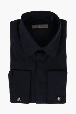 Cuffed Stretch Cotton Shirt with Logoed Cufflinks