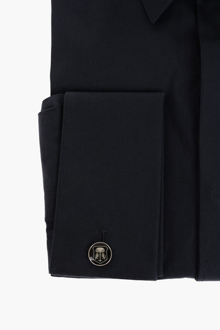 Cuffed Stretch Cotton Shirt with Logoed Cufflinks