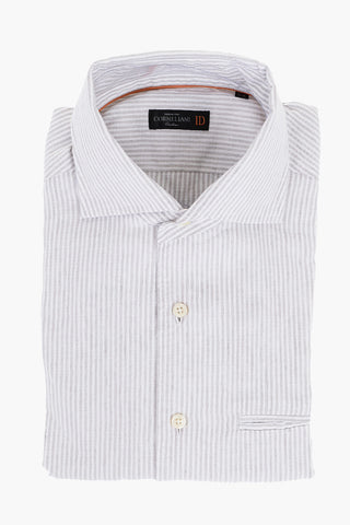 ID Awning Striped Linen Blend Shirt with Breast-pocket