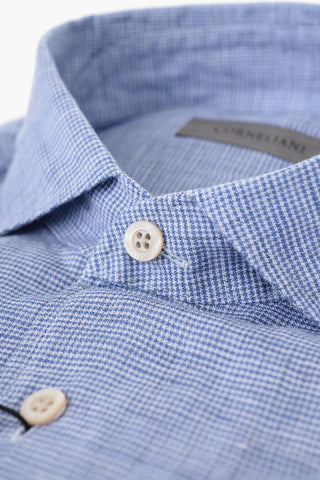 Camicia in Lino con Motivo Micro Pied de Poule