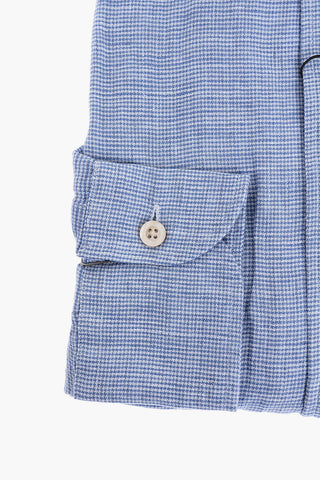 Camicia in Lino con Motivo Micro Pied de Poule