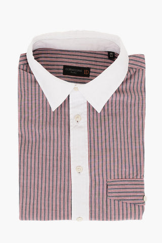 ID Balanced Stripe Cotton Shirt with Contrasting Details