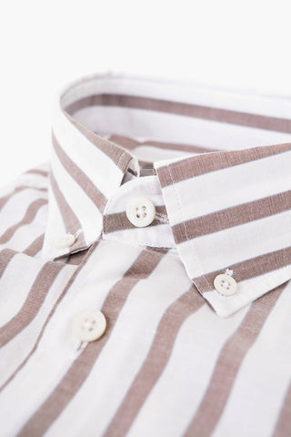 Awning Stripe Cotton Blend Shirt with Button-down Collar