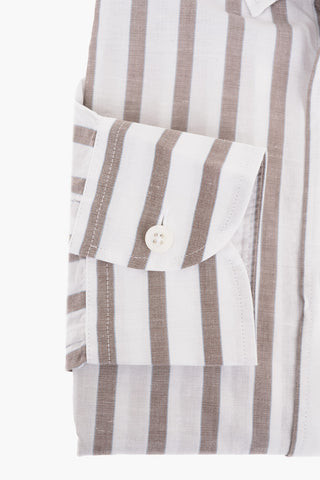 Awning Stripe Cotton Blend Shirt with Button-down Collar