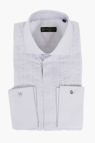 Twill Cotton Tuxedo Shirt with Hidden Buttoning