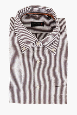 ID Awning Striped Cotton Shirt with Button-down Collar