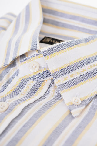 Button-down Linen Blend Shirt with Balanced Stripe Motif