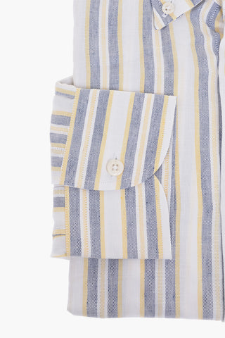 Button-down Linen Blend Shirt with Balanced Stripe Motif