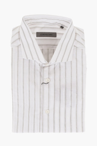 Pinstriped Cotton Blend Shirt with Standard Collar