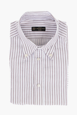 Awning Stripe Cotton Shirt with Button-down Collar