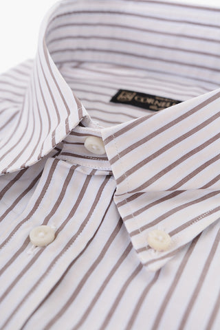Awning Stripe Cotton Shirt with Button-down Collar