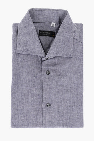 ID Camicia in Misto Lino con Collo Francese
