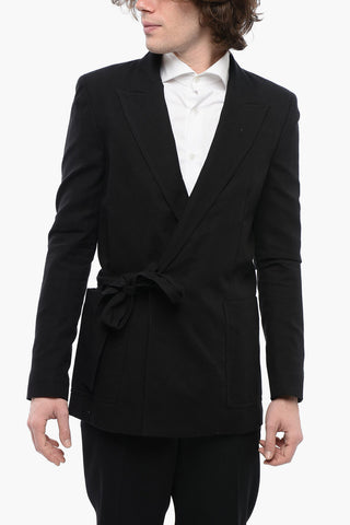 Wrap Designed Cotton Blend Blazer with Peak Lapel