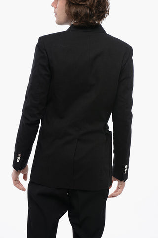 Wrap Designed Cotton Blend Blazer with Peak Lapel