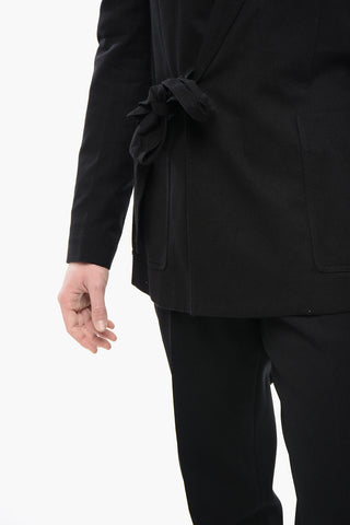 Wrap Designed Cotton Blend Blazer with Peak Lapel