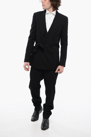 Wrap Designed Cotton Blend Blazer with Peak Lapel