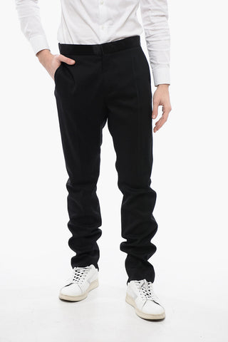 4-Pocketed Wool Blend Pants with Satin Details