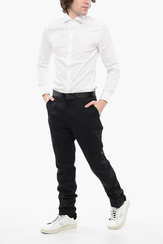 4-Pocketed Wool Blend Pants with Satin Details