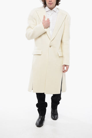 Wool Blend Slim Fit Coat with Padded Shoulders
