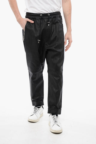 Low-Crotch Leather Pants with Cuffs