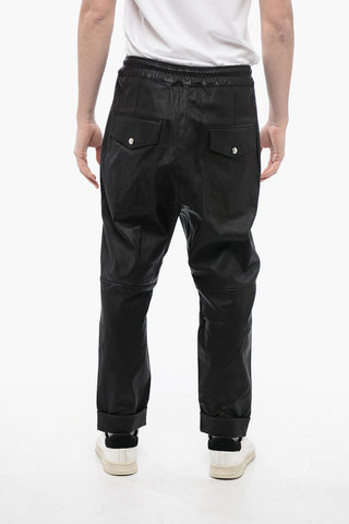 Low-Crotch Leather Pants with Cuffs