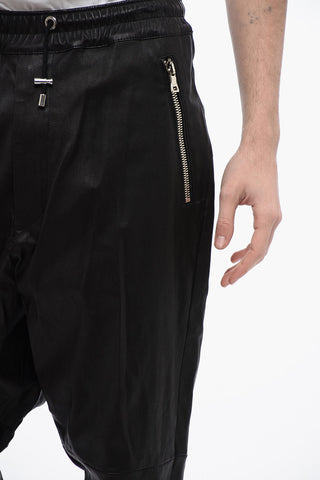 Low-Crotch Leather Pants with Cuffs