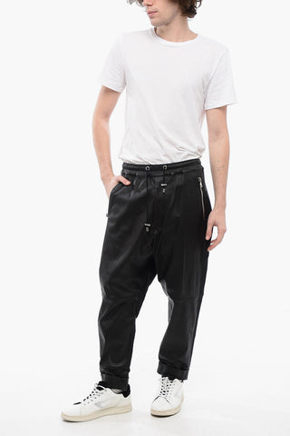 Low-Crotch Leather Pants with Cuffs