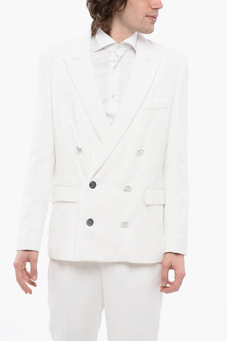 Double-breasted Viscose Blazer with Logoed Buttons