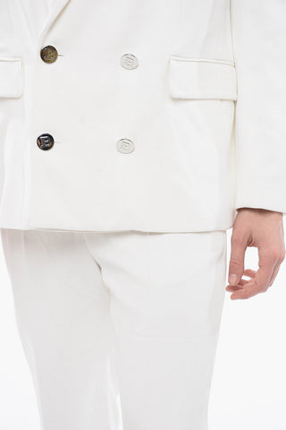 Double-breasted Viscose Blazer with Logoed Buttons