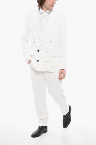 Double-breasted Viscose Blazer with Logoed Buttons