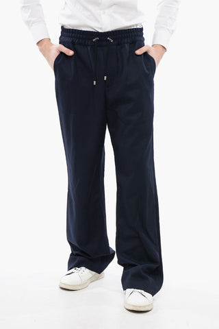 Twill Virgin Wool Straight Fit Pants with Elastic Waistband