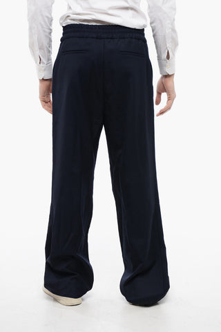 Twill Virgin Wool Straight Fit Pants with Elastic Waistband