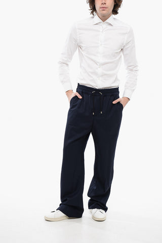Twill Virgin Wool Straight Fit Pants with Elastic Waistband