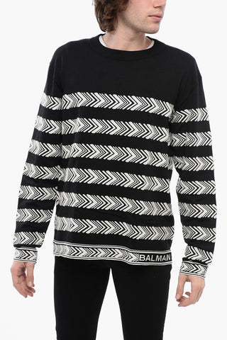 Crew Neck Chevron Virgin Wool Sweater
