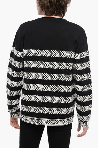 Crew Neck Chevron Virgin Wool Sweater