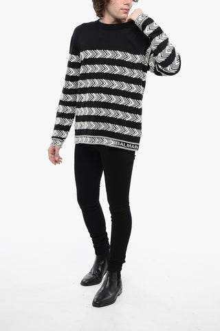 Crew Neck Chevron Virgin Wool Sweater