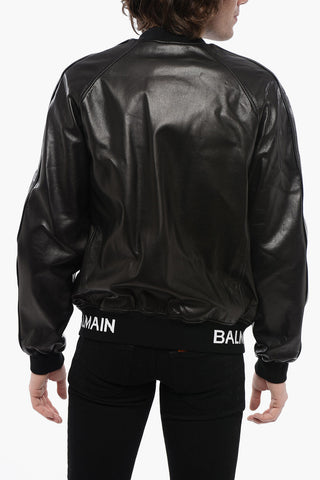 Leather Bomber Fit Jacket with Logoed Elastic Band