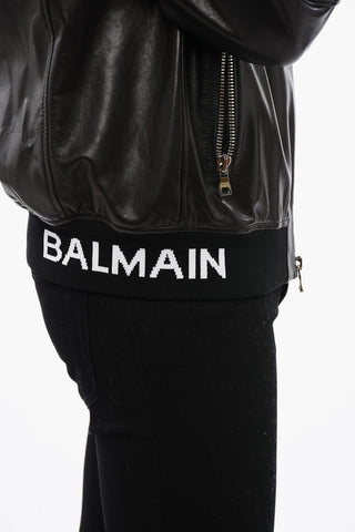 Leather Bomber Fit Jacket with Logoed Elastic Band