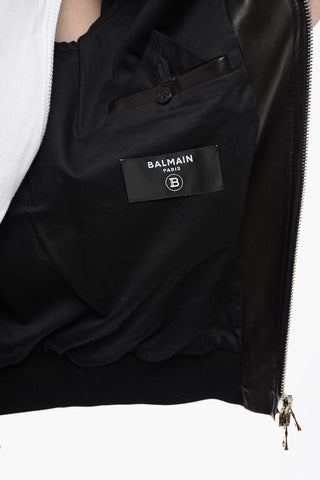 Leather Bomber Fit Jacket with Logoed Elastic Band