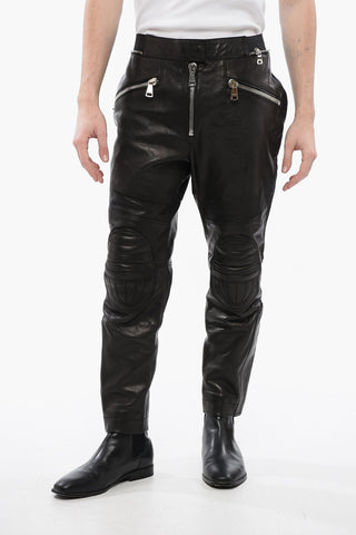 Leather Biker Pants with Elastic Waistband
