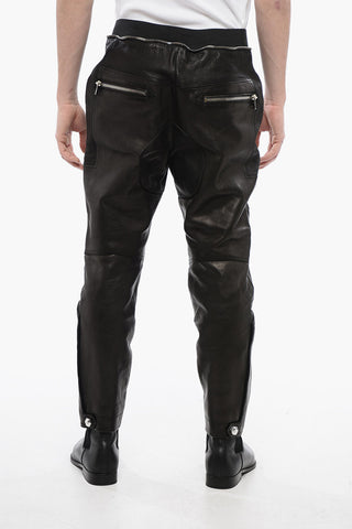 Leather Biker Pants with Elastic Waistband
