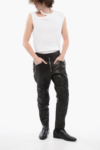 Leather Biker Pants with Elastic Waistband
