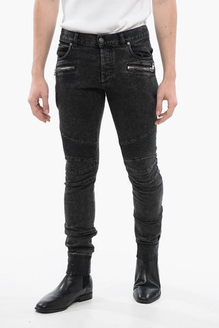 Slim Fit Biker Denims with Logoed Cuffs 15cm