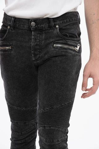 Slim Fit Biker Denims with Logoed Cuffs 15cm