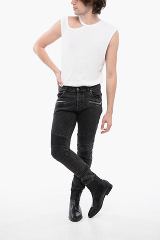 Slim Fit Biker Denims with Logoed Cuffs 15cm